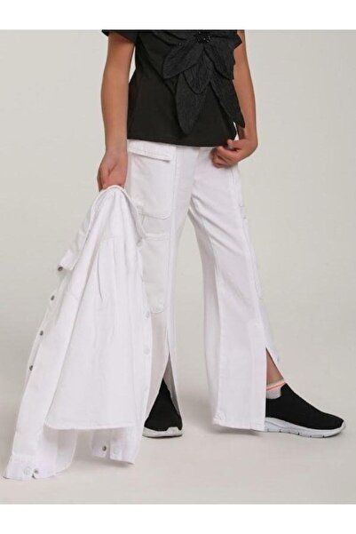 Zekids Girl's Cotton Slit White Trousers