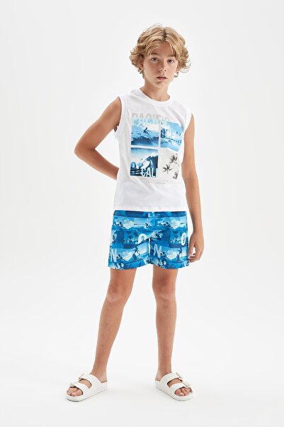 DeFacto Boys' 2-Piece Set Printed Sleeveless T-Shirt and Swim Shorts C4571A824Hs