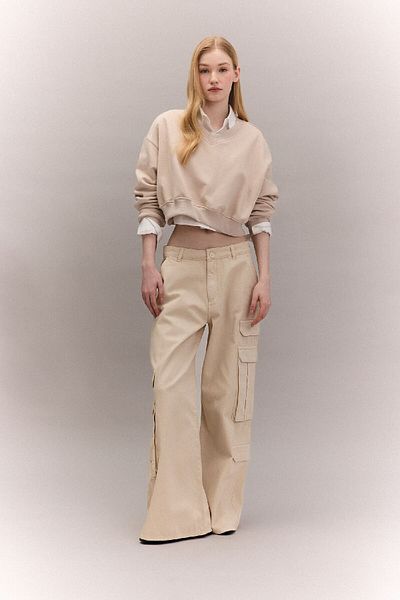 DeFacto Coool Basic Cargo Pants with Gabardine Fabric - Wide Loose Leg, Cargo Pocket, C3890Ax24Sp