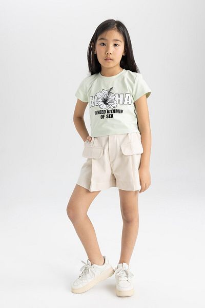 DeFacto Girl's Short Sleeve Printed T-Shirt - Crew Neck C2212A824Sm