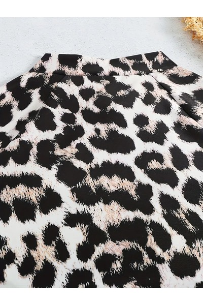 Paragon Kadın Tesettür Tam Kapalı Uzun Kollu Likralı Leopar Desenli Yüzücü Sörf Mayo (Kapsız)