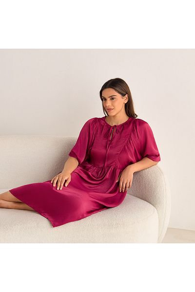 FAV Tie-up Detail Night Dress With Short Sleeves