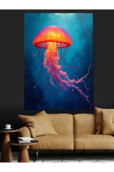 Tablomega Pânză decorativă cu desen de meduze albastre - Lemn MDF