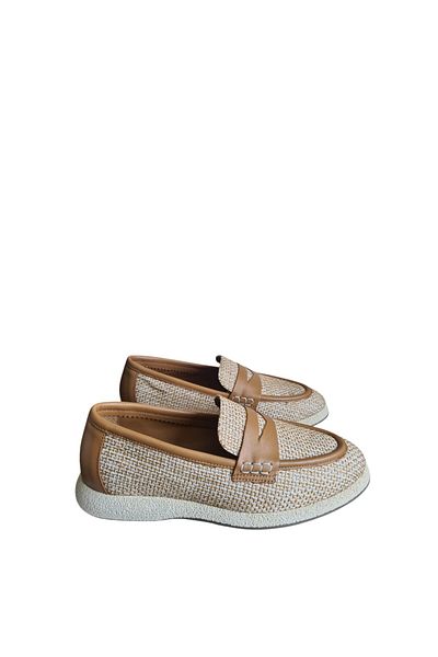 aayak&kabımofficial "Genuine Leather Straw Patterned Comfortable Women's Loafer Shoes – Elegance and Comfort Combined"