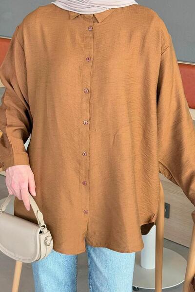 lamelif Tree Bark Textured Cotton Hijab - Shirt (Chocolate/Brown)