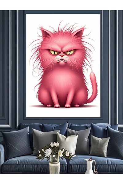 Tablomega Διακοσμητικός καμβάς Cute Pink Cat - Ξύλινος πίνακας MDF