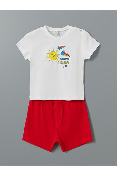 LC Waikiki Crew Neck Printed Baby Boy T-Shirt and Shorts 2-Piece