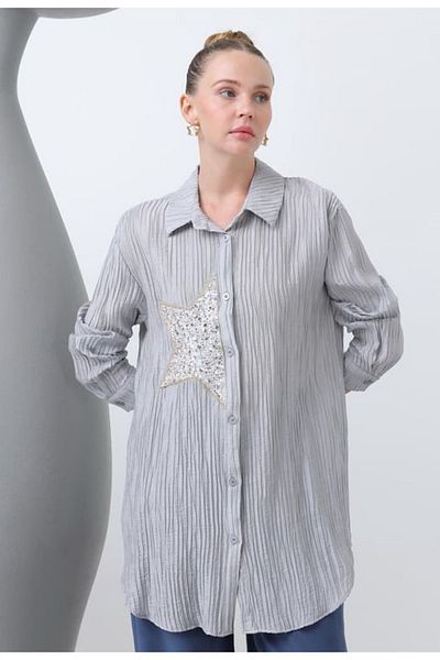 Puane 25Y10646 Tunic Shirt Star Sequin Detail - - 25Y10646 - Gray - m