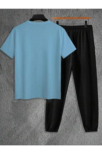 SKYLİGHT Blue Oversize Crew Neck T-Shirt - Black Jogger Sweatpants Set
