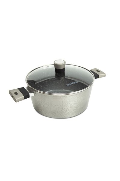CLIKON HOMEWAY Hammered Marble Nonstick Casserole with Lid - 24cm Premium Cooking Pot