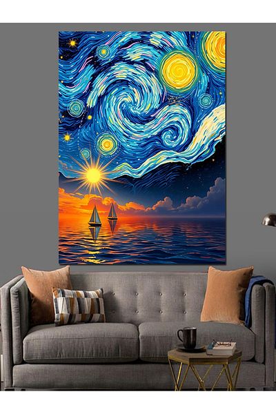 Tablomega Starry Night And Sailboat Διακοσμητικός Καμβάς - Ξύλινος Πίνακας MDF
