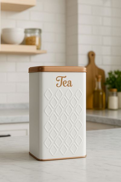 Arma House 1 Piece Seersucker White & Rose Gold Tea Storage Jar 1.5 Lt