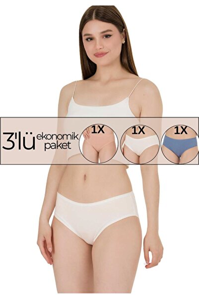 Berrak 3'Lü Ekonomik Bato Yüksek Bel Pamuklu Basic Külot Classic