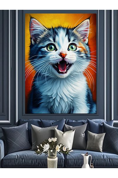 Tablomega Pânză decorativă cu portret de pisică drăguță - pictură din lemn MDF