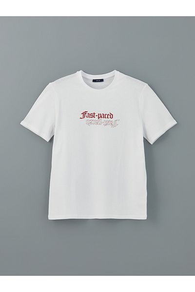 LC Waikiki Kurzärmliges, bedrucktes Herren-T-Shirt aus gekämmter Baumwolle mit Rundhalsausschnitt