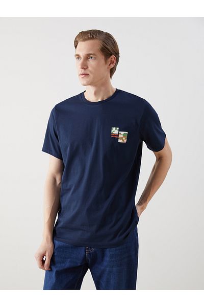 LC Waikiki Kurzärmliges, bedrucktes Herren-T-Shirt aus gekämmter Baumwolle mit Rundhalsausschnitt