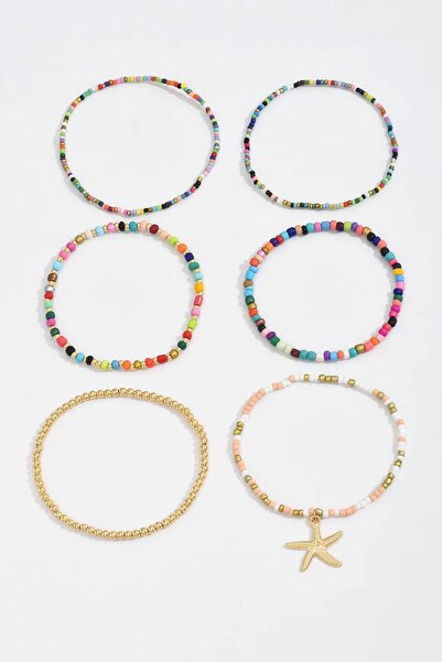 New Obsessions مجموعة خلخال مطاطية من الخرز الملون