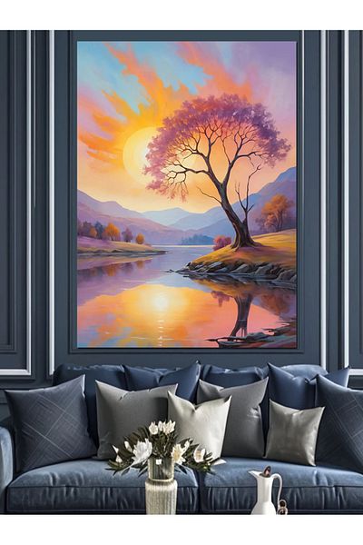 Tablomega Διακοσμητικός καμβάς Pink Tree And Lake - Ξύλινος πίνακας MDF