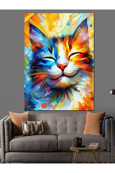Tablomega Διακοσμητικός καμβάς Energetic Cat Portrait - Ξύλινος πίνακας MDF