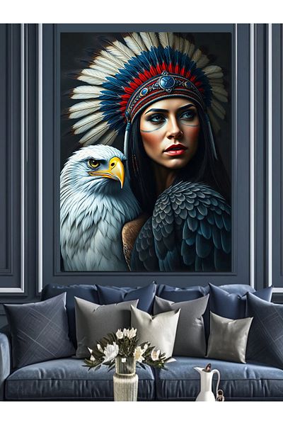 Tablomega Warrior with Eagle Γυναικεία Διακοσμητική Καμβάς - Ξύλινη Πίνακας MDF
