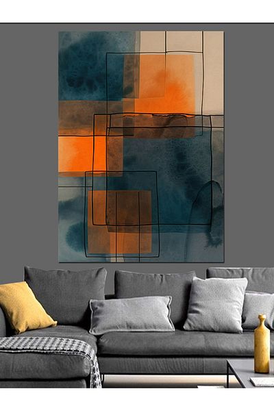 Tablomega Pânză decorativă abstractă portocalie și albastră - pictură din lemn MDF