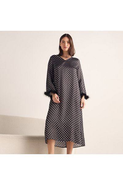 FAV All-over Print Sleepshirt With Long Sleeves And V-neck