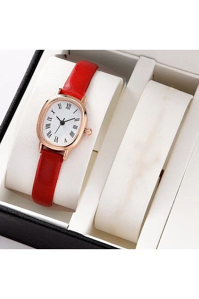 Toz Vintage Red Uprise Vintage Retro Oval Women Wrist Watch