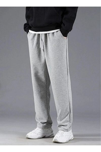 EXSPORT Pantaloni de trening gri cu picioare drepte pentru bărbați