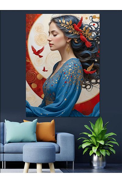 Tablomega Peaceful Blue Γυναικείο Διακοσμητικός Καμβάς - Ξύλινος Πίνακας MDF