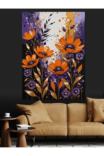 Tablomega Pânză decorativă Orange Flower Storm - Lemn MDF