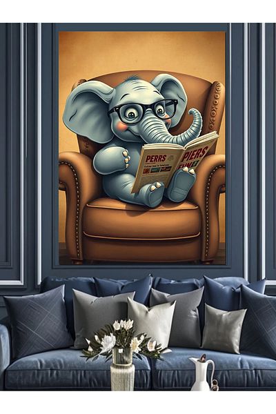 Tablomega Elefant care citeste ziare Canvas Decorativ - MDF Lemn Pictat