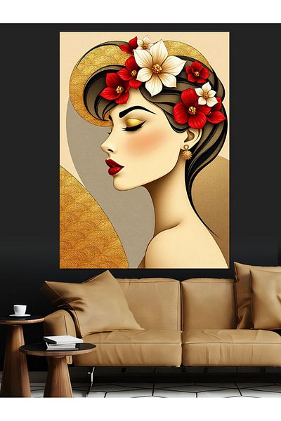 Tablomega Pânză decorativă pentru femei cu coroană de flori - Lemn MDF