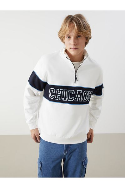 LC Waikiki Bedrucktes Herren-Sweatshirt mit Stehkragen und langen Ärmeln