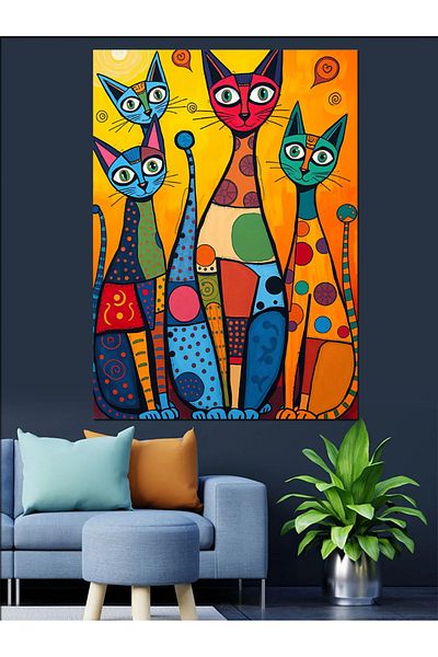 Tablomega Pânză Decorativă Pisici Colorate - Lemn MDF