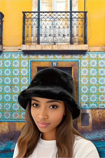 roseberry Black Bucket Model Foldable Soft Plush Women's Hat - R1186