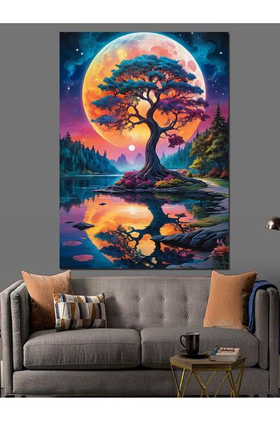 Tablomega Διακοσμητικός καμβάς Magical Moon Landscape - Ξύλινος πίνακας MDF