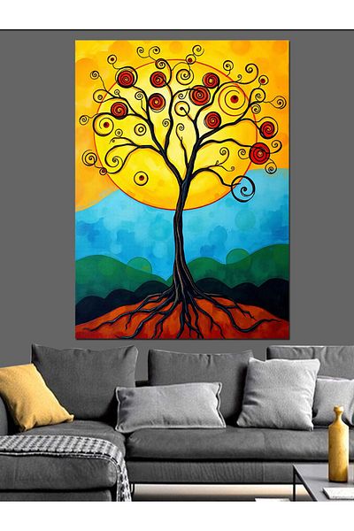 Tablomega Διακοσμητικός καμβάς Yellow Tree And Sun - Ξύλινος Τραπέζι MDF