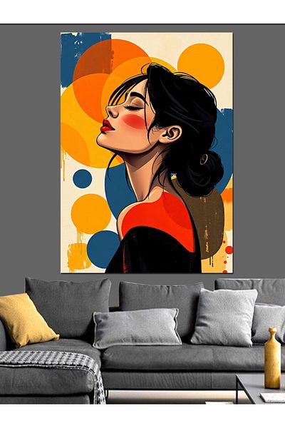 Tablomega Pânză decorativă cu siluetă portret de femeie colorată - MDF Lemn