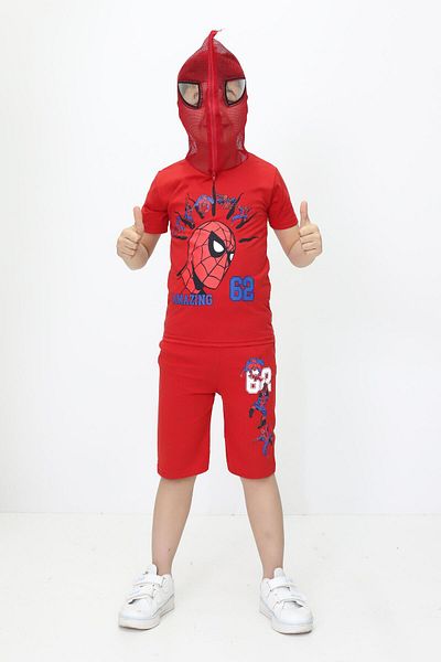 MİNİKANKA Boys Spiderman Printed Red Shorts Suit - T-Shirt & Shorts Set of 2