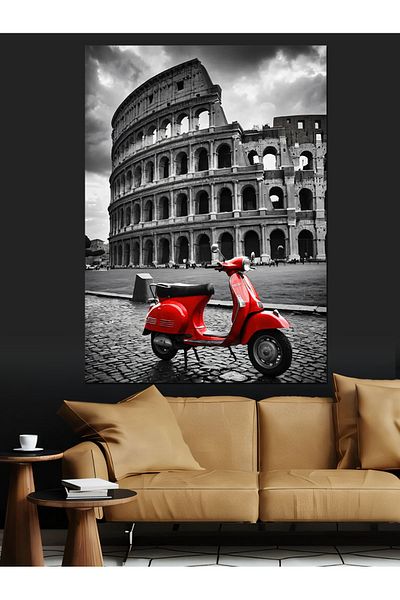 Tablomega Pânză decorativă Colosseum și Vespa roșie - Lemn MDF