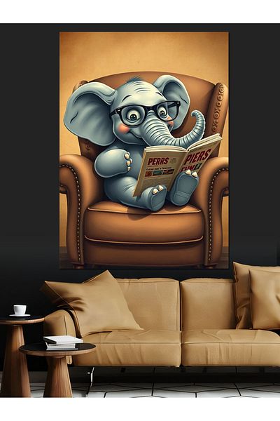 Tablomega Elefant care citeste ziare Canvas Decorativ - MDF Lemn Pictat