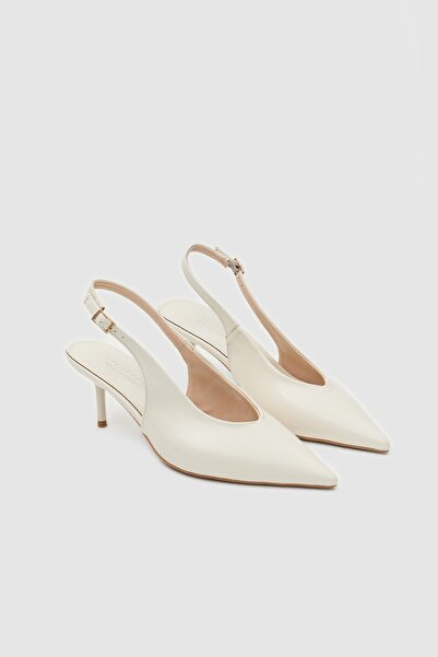 Seniorah Cream Skin Banded Women's Heeled Shoes