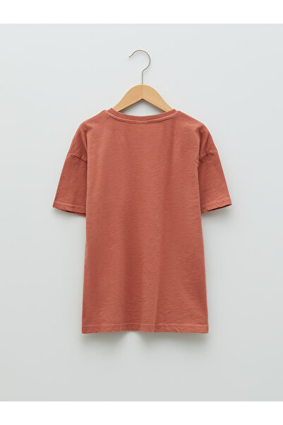 LC Waikiki Βαμβακερό μπλουζάκι για αγόρια με λεπτομερή κέντημα με λαιμόκοψη