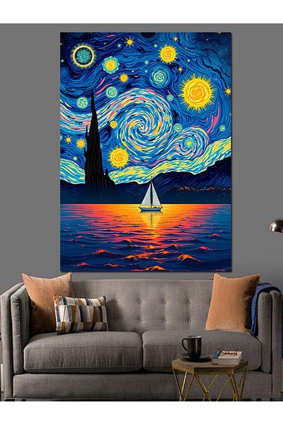 Tablomega Starry Night And Sea Διακοσμητικός Καμβάς - Ξύλινος Πίνακας MDF