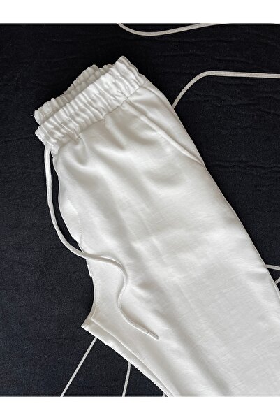 PLUS MAN Erkek Beli Lastikli Baggy Keten Pantolon