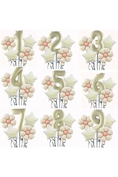parti sürprizi Cream Daisy 8 Years Old Happy Birthday Star Number Foil Balloon Set