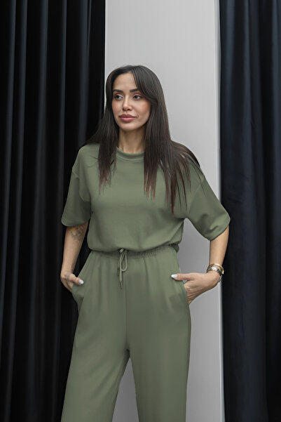 YAKAMEL Kadın Bisiklet Yaka 2 İplik Kısa Kollu Esnek Süper Yüksek Bel