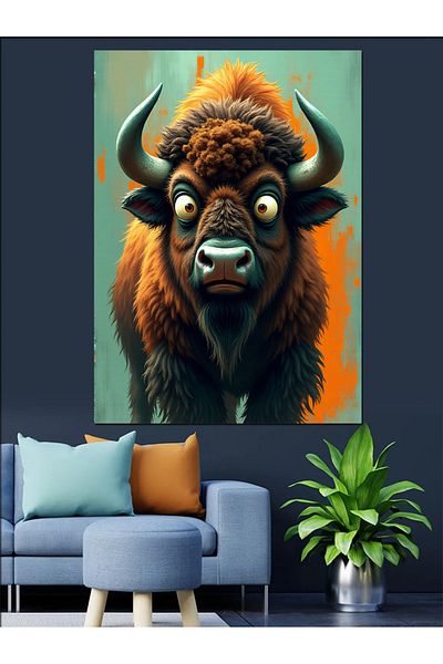 Tablomega Pânză decorativă Strong Bull Portrait - Lemn MDF