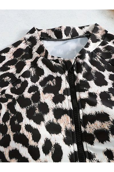 Paragon Women's Hijab Full Covered Long Sleeve Lycra Leopard Print Swimmer Surfing Swimsuit (Without Cap)