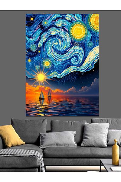 Tablomega Starry Night And Sailboat Διακοσμητικός Καμβάς - Ξύλινος Πίνακας MDF